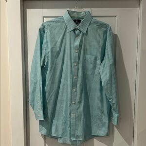 Stafford Men's Teal Checkered Button Down Shirt